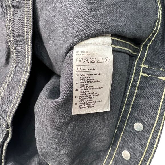 H&M Distressed Boyfriend Oversized Trucker Jacket Denim Navy Blue Womens 12 - Picture 6 of 6